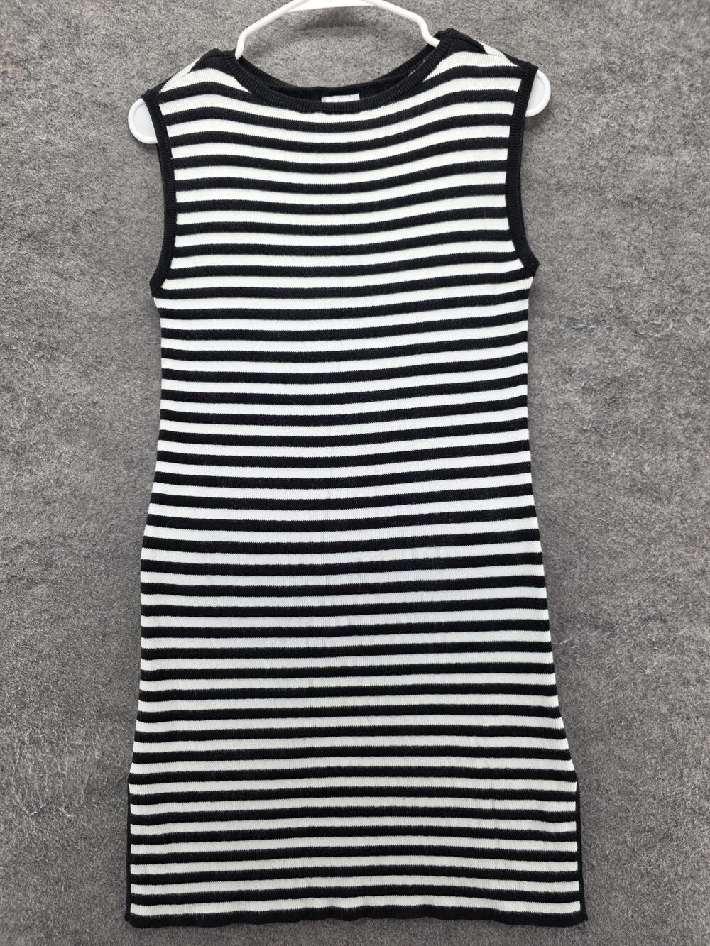 Nicole Miller New York Dress Womens L Black Striped Sweater Tank Short Casual